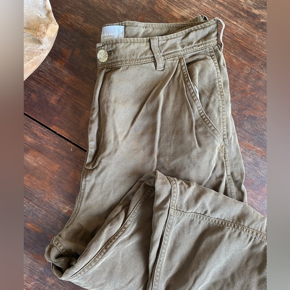 Everlane High Waisted Olive Barrel Trouser Pant - Picture 2 of 9